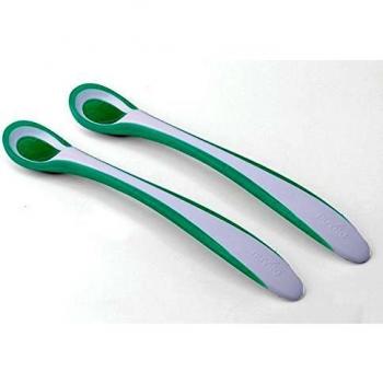 Nuvita 8485 EasyEating - Set 2 Cucharas Termosensibles para Bebés - Silicona Bebe Súper Suaves - Sensor de Temperatura Cambio de Color - Mango Antideslizante - Primeras Comidas -Diseño Italiano