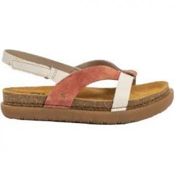Sandalias de piel Art 1718 multicolor para mujer, modelo Nappa-Silk Suede Cream-Frambuesa/Rhodes
