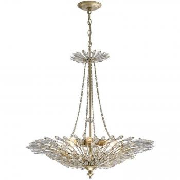Lámpara colgante Fay 6 luces E14 Oro envejecido, Plata y Cristal