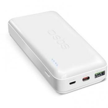 Power Bank 20000 mAh, USB-C 20W Power Delivery, USB-A 18W, MicroUSB, Blanco
