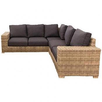 Sofá de rincón de Rattan marrón para jardín y Exterior Garden - LOLAhome