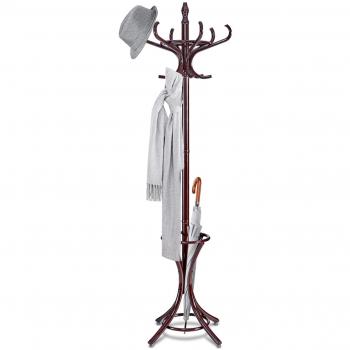 Perchero de Pie de Madera 184cm con Soporte, 12 Perchas para Colgar Ropa y Sombreros, diseño tipo Árbol, ideal para Habitación, Entrada, Hogar y Oficina, color Marrón
