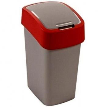 Curver 221956 Papelera Pacific Flip Bin 10L, Compuesto, Gris y Rojo, 10 l