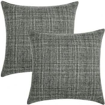 Amazon Brand - Umi Juego de 2 Fundas Cojines 45x45cm, Funda Cojín Sofá Fundas de Almohada Suave de Lino Gris Negro