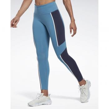 Reebok Mallas de mujer Lux High-Waisted Colorblock azul claro y azul marino, talla S