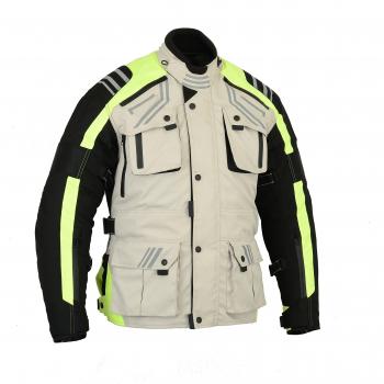 Australian Bikers Gear The Storm Chaqueta de moto en color beis/negro y alta visibilidad   tejido Cordura con protecciones en talla 2XL