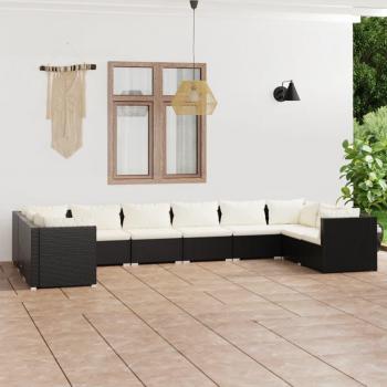 vidaXL 10-Piece Black Poly Rattan Garden Lounge Set with Cushions