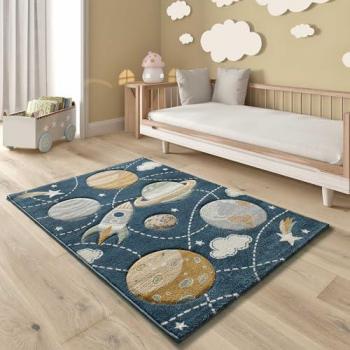 Alfombra Infantil Azul Inspirada en el Espacio 120x170 cm - Balloon 40365