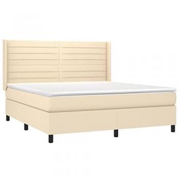 Cama box spring colchón y luces LED tela crema 160x200 cm