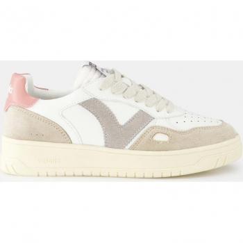 Victoria - Zapatillas Basket Lona Plataforma 09200 para Mujer, Color Blanco con Detalles en Contraste y Logotipo, Efecto Piel & Serraje Rosa