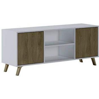 Skraut Home - Mueble de TV para Salón - 57 x 140 x 40 cm - Indicado para TV de 32/40/50/55/60 - Modelo Wind 140 - Blanco Mate - 2 Puertas Abatibles Color Puccini