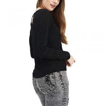 trueprodigy Casual Mujer Marca Camiseta Manga Larga Basico Ropa Retro Vintage Rock Vestir Moda Cuello V Slim Fit Designer Fashion Top, Colores:Black, Tamaño:L