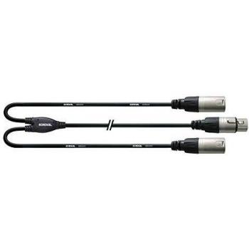 Cordial CFY 0.3 FMM XLR Y-Adapter Cable (2x Male XLR to 1x Female XLR, 30 cm)