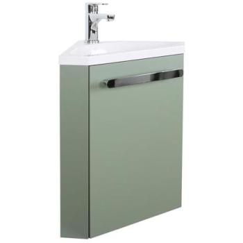Conjunto de Lavabo Esquinero Skino con Grifería Cromada y Mueble para Lavadora de Manos en Color Blanco
