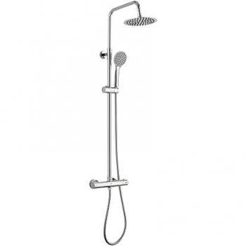 Columna termostática ERGOS con rociador redondo, acabado cromado, barras de latón cromado, extensible de 80 cm a 135 cm
