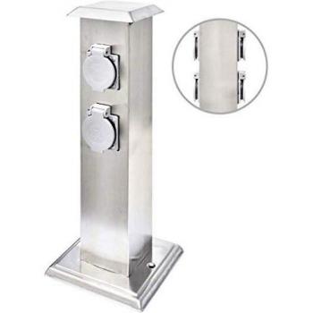 vidaXL Columna con Enchufe Acero Inoxidable Jardín Exterior Tomas de Corriente