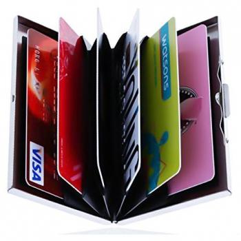 Auténtica kanzy Ultra Slim RFID bloqueo de tarjeta de Crédito Holder Billetera, aluminio con cierre de acero inoxidable, para hombres y mujeres White Gift Box