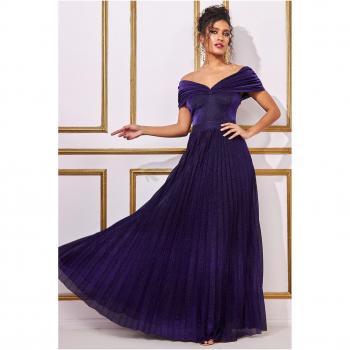 Goddiva Bardot Pleated Skirt Maxi - Purple