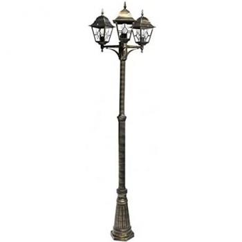 Farola para jardin BOOTES en aluminio color negro-oro Ip44 de tres luces Fabrilamp