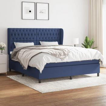 Cama box spring con colchón de muelles en tela azul 180x200 cm