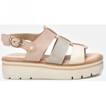 Sandalias planas de mujer Carmela de piel con cierre de hebilla en color beige