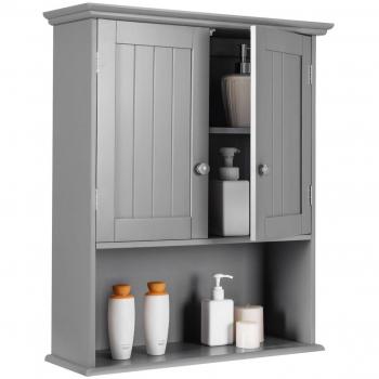 Wall-Mounted Bathroom Cabinet Storage Organizer with Doors & Shelves - Grey