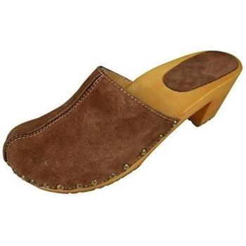 Buxa Zuecos de Ante para Mujer con Tacón Alto de Madera. Marrón. Talla 40