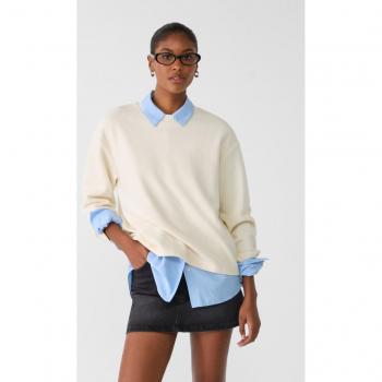 Stradivarius Ecru Knit Long Sleeve Round Neck T-Shirt XS