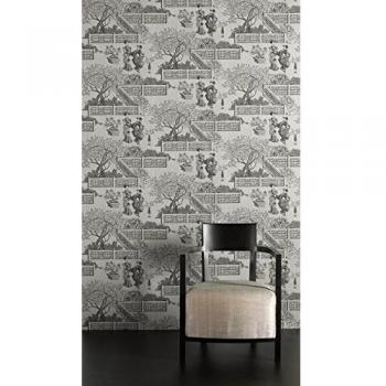 Equipo DRT Moderato - Papel pintado, con diseño oriental gheisas, color negro, 1 rollo