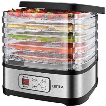 Deshidratador de Alimentos 240W OSTBA, Deshidratadora de Frutas con 5 Bandejas Altura Regulable, Pantalla LCD, emporizador y temperatura regulable Deshidratador de Frutas, Vegetales, Carne, Sin BPA