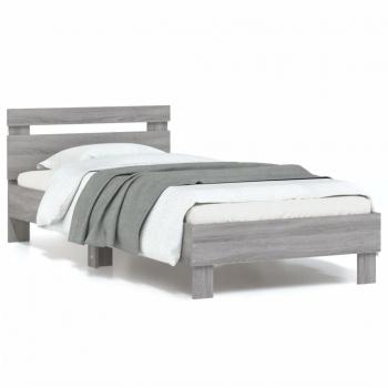 Estructura de cama con cabecero y luces LED gris Sonoma 90x200 cm