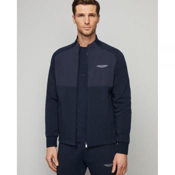 Hackett London - Chaqueta deportiva Amr Hybrid Track azul marino con cierre de cremallera
