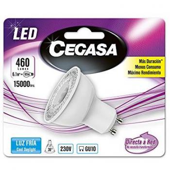 Cegasa Bombillas LED con Luz Fría 5000K GU10, 6.1 W, Blanco, 54x50x50 mm