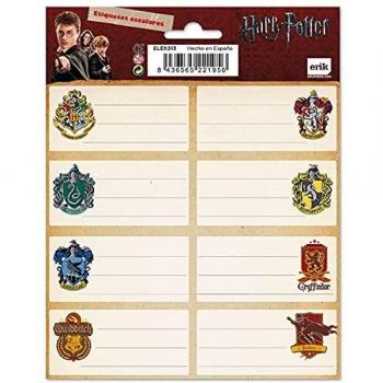 Etiquetas adhesivas Harry Potter escudos - Pegatinas libro nombres / Pack etiquetas escolares - Papeleria Harry Potter - Vuelta al cole material escolar - Producto con licencia oficial