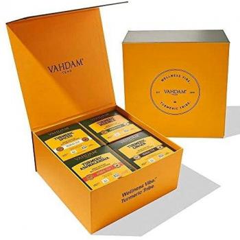 Vahdam, Té de desintoxicación de-15 días de cúrcuma | 60 bolsitas de té de hierbas-Cúrcuma, Jengibre, Moringa, Ashwagandha | Sin cafeína, sin GMO | Set de regalo de té | Regalo del día de la madre