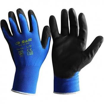 S&R 12 Guantes de Trabajo Talla 9 con Recubrimiento de PU. 12 Pares - Talla L/9