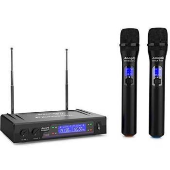 Audibax - Missouri 2000 - Micrófono de Mano Inalámbrico VHF Doble - Set de 2 Micrófonos de Mano con Display - Rango de Cobertura 80 metros - Interruptor On/Off y Mute - Rango B - Pilas Tipo AA - 230 V