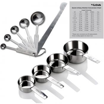 Yizish tazas de acero inoxidable de medición y cucharas con la regla de medición, tabla de conversión de la cocina conjunto de 10, para ingredientes secos y líquidos