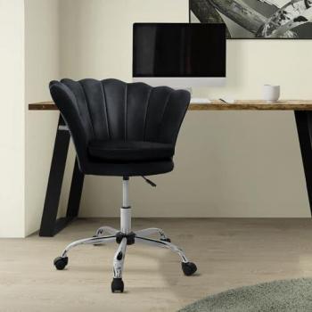 Silla de Oficina Ergonomica Giratoria 360° en Terciopelo Negro con Ruedas y Respaldo Regulable en Altura - Diseño Moderno ML-Design