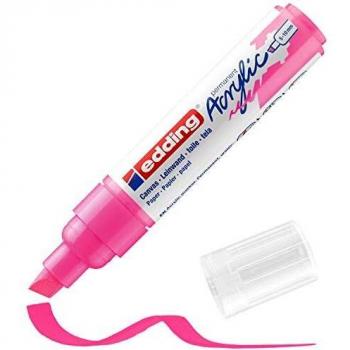 edding 5000 marcador acrílico de trazo grueso - rosa neón - 1 rotulador acrílico resistente al agua - punta biselada ancha 5-10 mm - pintura acrílica para lienzo, papel kraft, madera y piedra