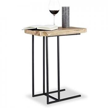 Mesa Auxiliar Rústica de Madera de Cedro y Hierro, Beige, 60 x 34 x 49,5 cm - Relaxdays