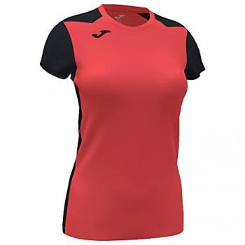 Camiseta de running Joma Record II manga corta mujer coral flúor negro
