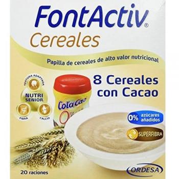 FontActiv 8 Cereales con Cacao- Complemento Alimenticio en Papilla de Cereales para Adultos y Mayores 0% Azúcares Añadidos- 600 gr