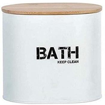 WENKO Caja para el baño Gara con tapa blanco - Caja de almacenaje, cesta para el baño Capacidad: 1.092 l, Acero, 14.5 x 13.5 x 10.5 cm, Blanco