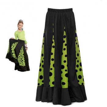 Falda Sevillana de Quillas con Lunar verde y negro para niña