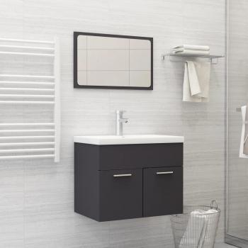 Conjunto de muebles de baño gris en aglomerado - Mueble de baño de madera de ingeniería gris con diseño moderno, incluye lavabo y espejo, ideal para optimizar espacios pequeños