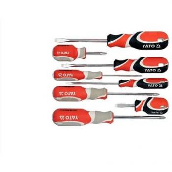 Kit de atornilladores YATO YT-25966 - Juego de destornilladores manuales, incluye 8 piezas, fabricados en acero S2, con puntas planas y diseño ergonómico