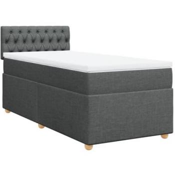 Cama box spring con colchón tela gris oscuro 90x190 cm