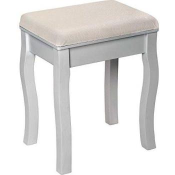 Taburete de Tocador Blanco con Diseño Elegante y Tapizado de Rosas - Sillón Vintage para Maquillaje, 40x30x51 cm