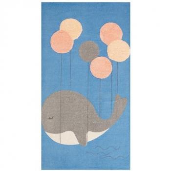 Alfombra de algodón azul con estampado de ballenas 80 x 150 cm, pelo corto para sala de juegos infantiles